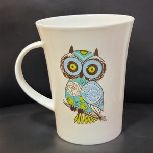 Cute Turquoise Owl on Tree Branch Porcelain Mug Blue Harbor Collection Cup Rare